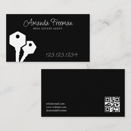 黒モダン白鍵実在不動産業者 名刺 (正面/裏面)