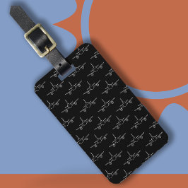 黒モダン白飛行機模様ラゲージタグ ラゲッジタグ