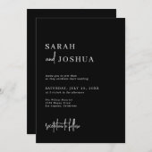 黒モダン白黒ミニマル結婚ラリスト 招待状 (正面/裏面)