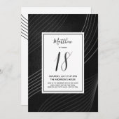 黒モダン白18誕生日 招待状 (正面/裏面)