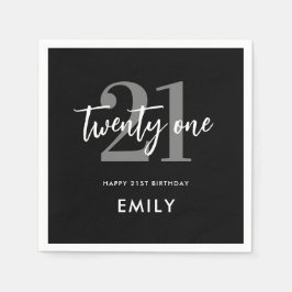 黒モダン白21エレガント歳 スタンダードカクテルナプキン
