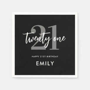 黒モダン白21エレガント歳 スタンダードカクテルナプキン