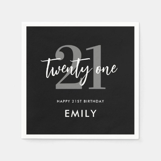 黒モダン白21エレガント歳 スタンダードカクテルナプキン (正面)