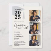 黒モダン白3写真卒業パーティー 招待状 (正面)