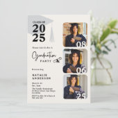 黒モダン白3写真卒業パーティー 招待状 (スタンド正面)