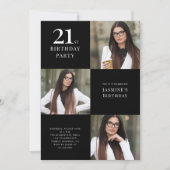 黒モダン白3枚の写真21歳の誕生日 招待状 (正面)