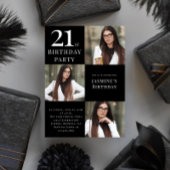 黒モダン白3枚の写真21歳の誕生日 招待状