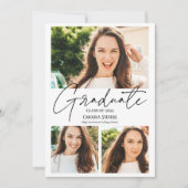 黒モダン白3枚コラージュ卒業 案内状 (正面)