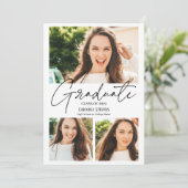 黒モダン白3枚コラージュ卒業 案内状 (スタンド正面)