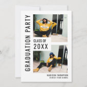 黒モダン白3枚フォト卒業招待状 招待状 (正面)