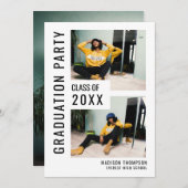 黒モダン白3枚フォト卒業招待状 招待状 (正面/裏面)