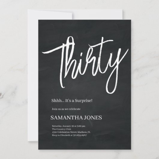 黒モダン白30歳の誕生日パーティー 招待状 (正面)