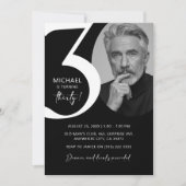 黒モダン白30thフォトバースデーパーティー 招待状 (正面)