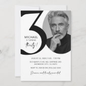 黒モダン白30thフォトバースデーパーティー 招待状 (正面)