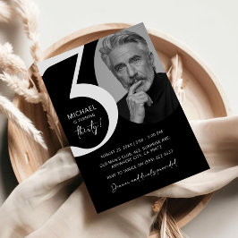 黒モダン白30thフォトバースデーパーティー 招待状