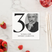 黒モダン白30thフォト誕生日 スタンダードカクテルナプキン (インサイチュ)