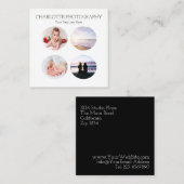 黒モダン白4枚の写真正方形 スクエア名刺 (正面/裏面)