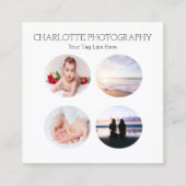 黒モダン白4枚の写真正方形 スクエア名刺 (正面)