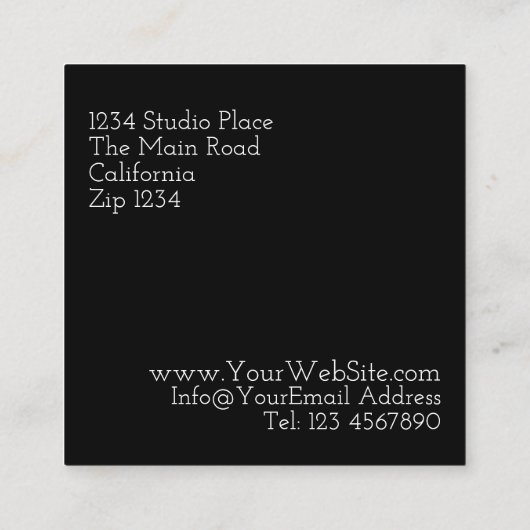 黒モダン白4枚の写真正方形 スクエア名刺 (裏面)