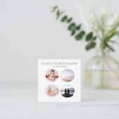 黒モダン白4枚の写真正方形 スクエア名刺 (スタンド正面)