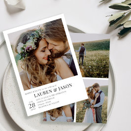 黒モダン白4枚結婚写真 招待状