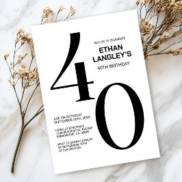 黒モダン白40歳の誕生日パーティー 招待状