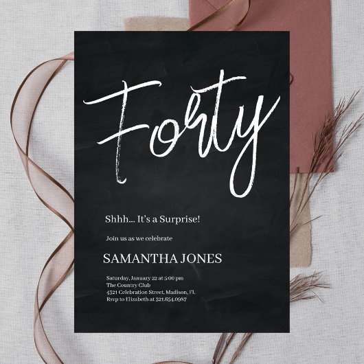 黒モダン白40歳の誕生日パーティー 招待状