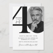 黒モダン白40thフォトバースデーパーティー 招待状 (正面)