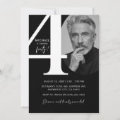 黒モダン白40thフォトバースデーパーティー 招待状 (正面)