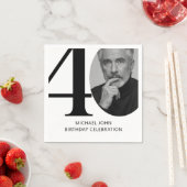 黒モダン白40thフォト誕生日 スタンダードカクテルナプキン (インサイチュ)