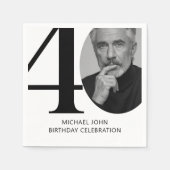 黒モダン白40thフォト誕生日 スタンダードカクテルナプキン (正面)