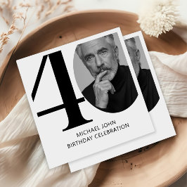 黒モダン白40thフォト誕生日 スタンダードカクテルナプキン