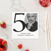 黒モダン白50thフォト誕生日 スタンダードカクテルナプキン (インサイチュ)