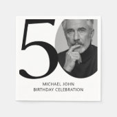 黒モダン白50thフォト誕生日 スタンダードカクテルナプキン (正面)