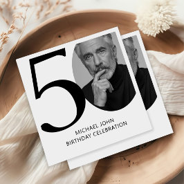 黒モダン白50thフォト誕生日 スタンダードカクテルナプキン