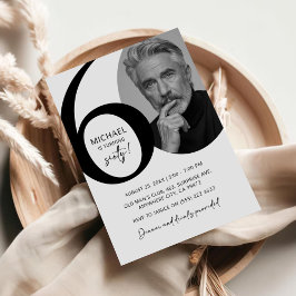 黒モダン白60thフォトバースデーパーティー 招待状