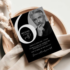 黒モダン白60thフォトバースデーパーティー 招待状