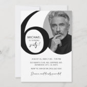 黒モダン白60thフォトバースデーパーティー 招待状 (正面)