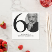 黒モダン白60thフォト誕生日 スタンダードカクテルナプキン (インサイチュ)