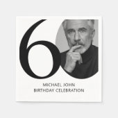 黒モダン白60thフォト誕生日 スタンダードカクテルナプキン (正面)