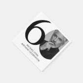 黒モダン白60thフォト誕生日 スタンダードカクテルナプキン (角)