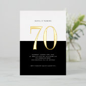 黒モダン白70誕生日金箔 箔招待状 (立ち正面)