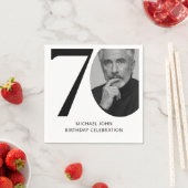 黒モダン白70thフォト誕生日 スタンダードカクテルナプキン (インサイチュ)