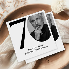 黒モダン白70thフォト誕生日 スタンダードカクテルナプキン