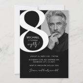 黒モダン白80thフォトバースデーパーティー 招待状 (正面)