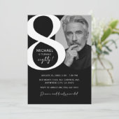 黒モダン白80thフォトバースデーパーティー 招待状 (スタンド正面)