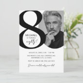 黒モダン白80thフォトバースデーパーティー 招待状 (スタンド正面)