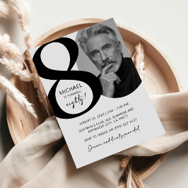 黒モダン白80thフォトバースデーパーティー 招待状