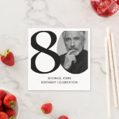 黒モダン白80thフォト誕生日 スタンダードカクテルナプキン (インサイチュ)