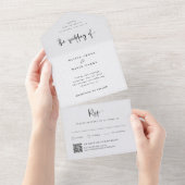黒モダン白 |の結婚QRコード オールインワン招待状 (貼ってはがせる)